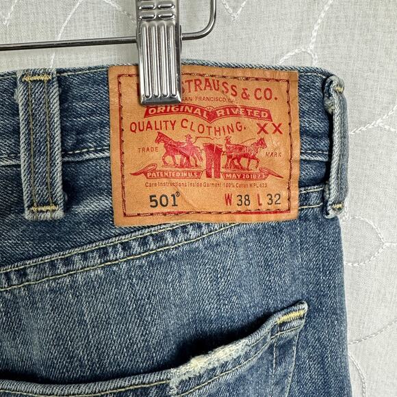 VTG 90s Levis 501 Button Fly Jeans Mens 38x32 Blue Baggy Wide Leg Irregular 4093 - Picture 7 of 11